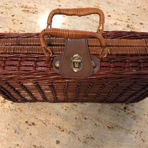 Vintage Mid Century Modern Wicker Basket Bag Brown